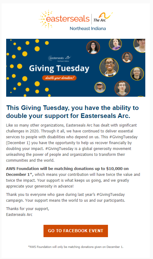 Easterseals Giving Tuesday email blast