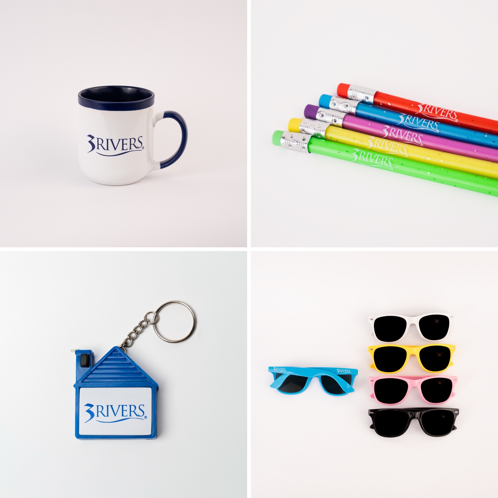 Mug, Pencils, Tape Measure Keychain, and Sunglasses Mug, Pencils, Tape Measure Keychain, and Sunglasses
