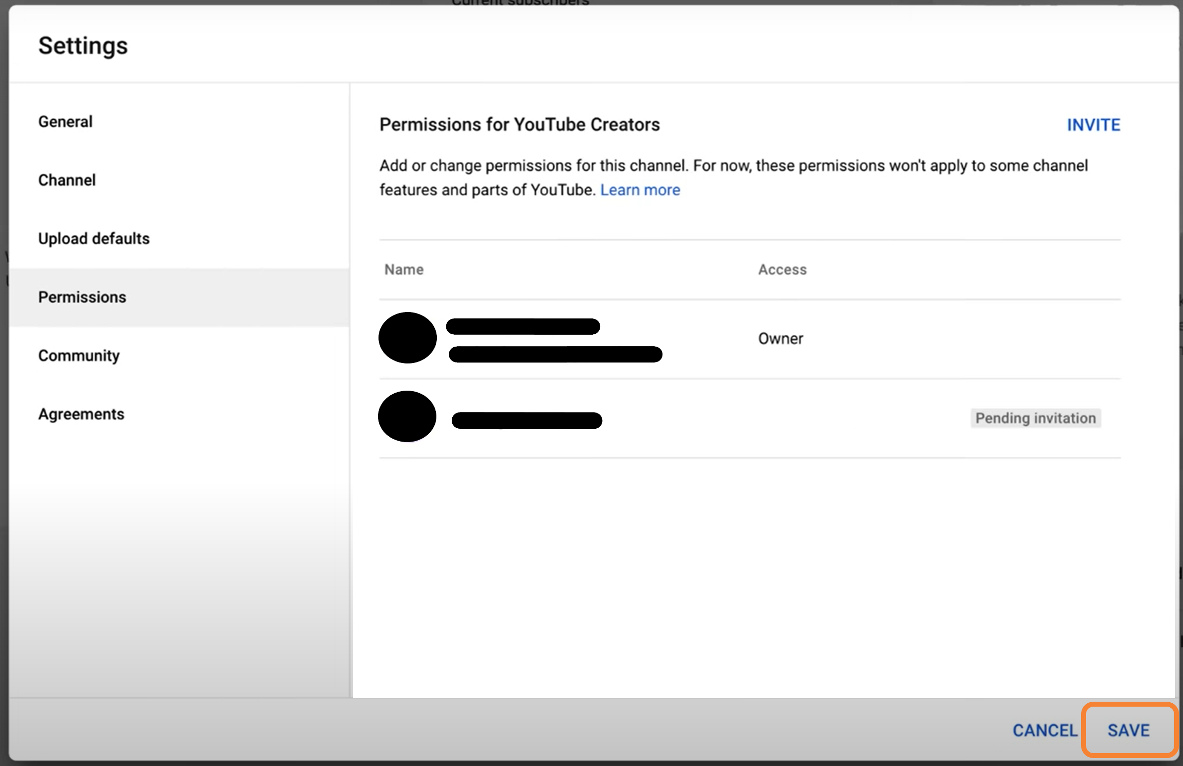 YouTube Settings Save
