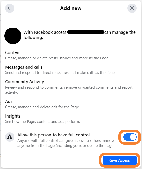 Grant User Access to Facebook