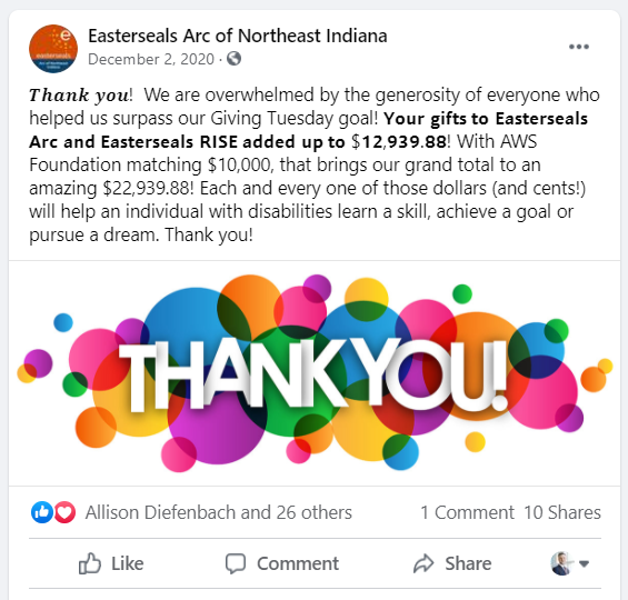 Easterseals Giving Tuesday results