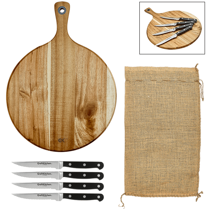 CraftKitchen Round Board & Steak Knives Gift Set