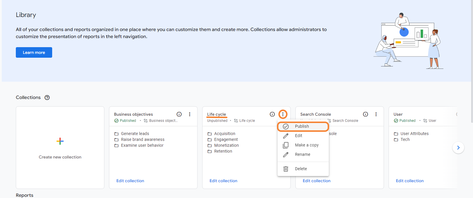 Publish Lifecycle Collection in GA4