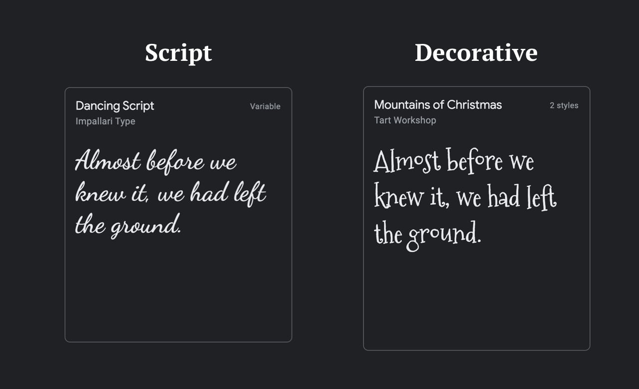 Script Versus Decorative Font