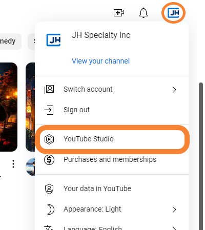 YouTube Studio Selection