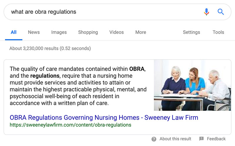 Example of a featured snippet result.