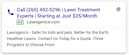 Lawnganics Mobile Ad Example