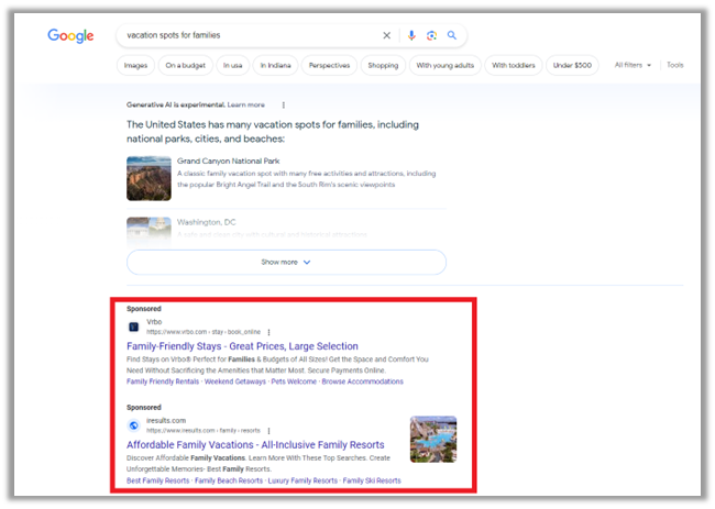 Search ad example in the search generative experience