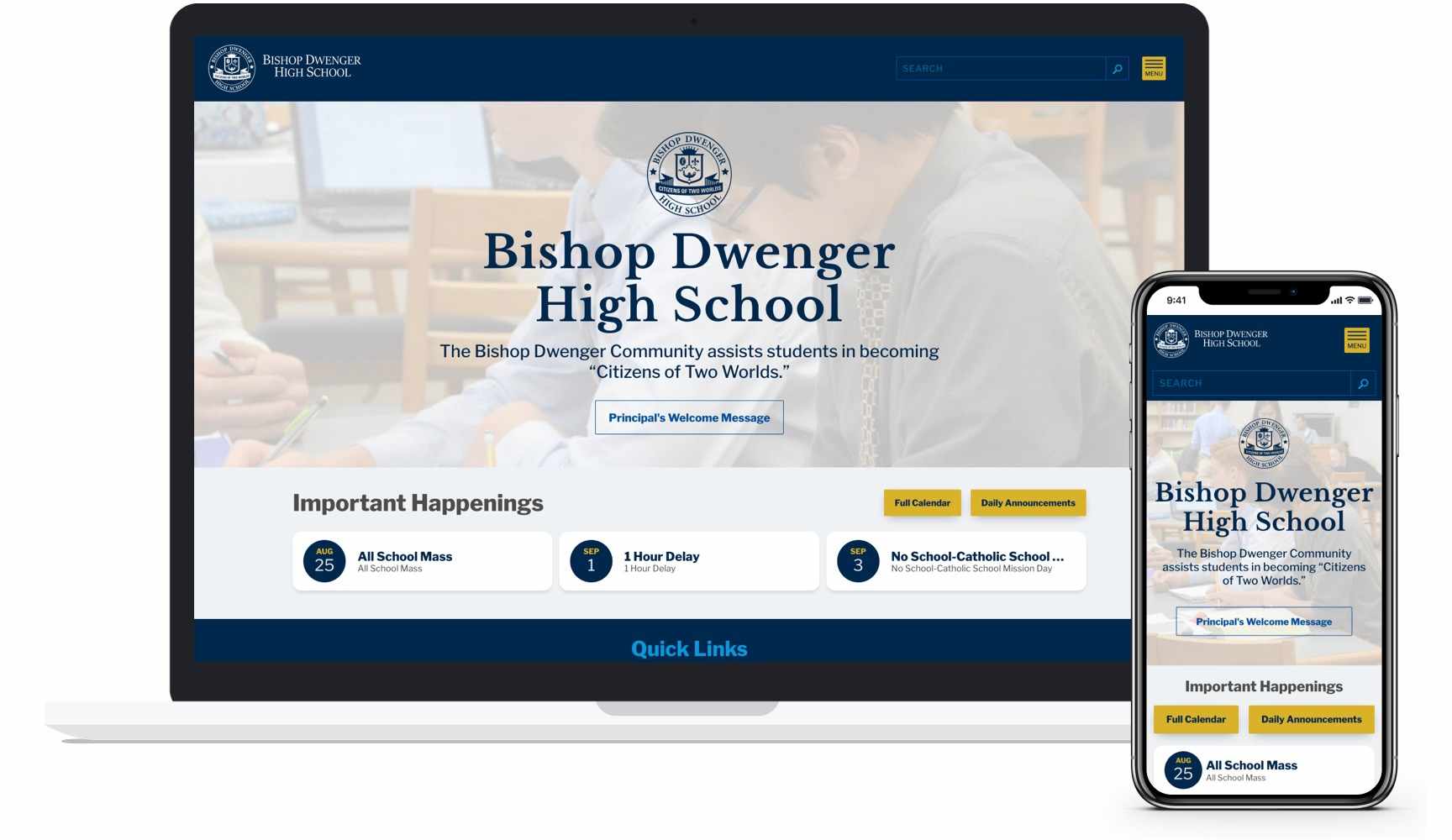 Bishop Dwenger High School Website on Mobile and Desktop
