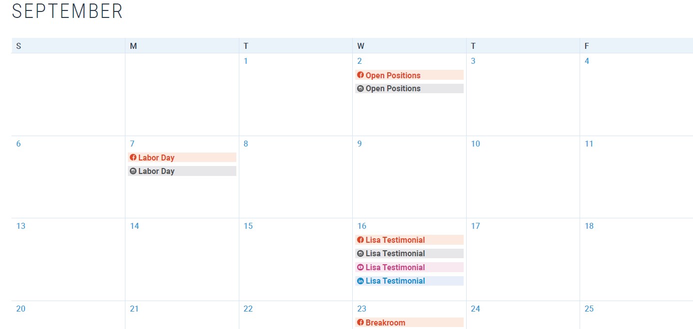 Content Calendar Example