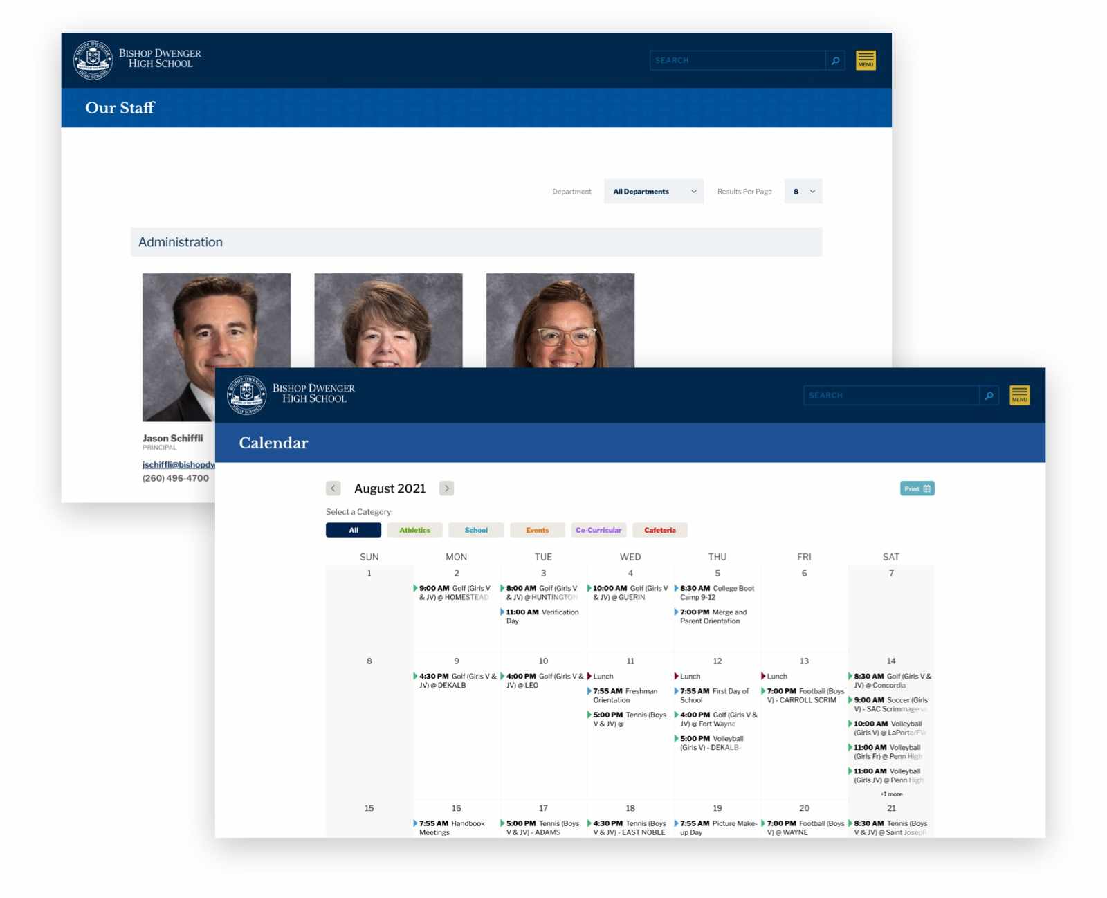 Bishop Dwenger - Custom Staff and Calendar Systems Bishop Dwenger - Custom Staff and Calendar Systems