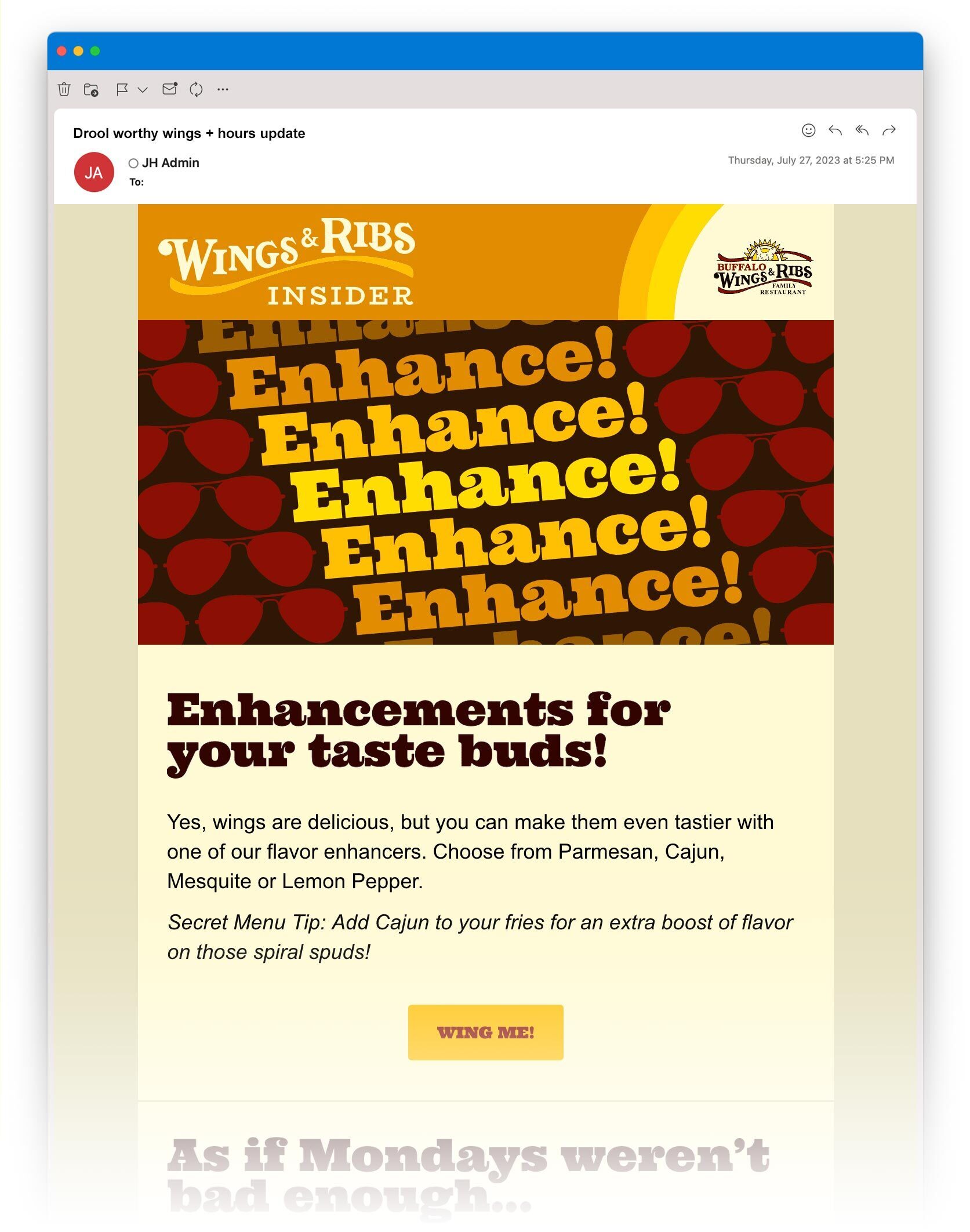 Example of an email touting a secret menu item