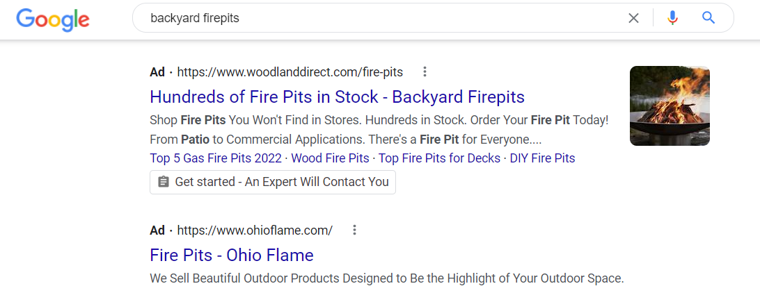 Example of paid ad in search results