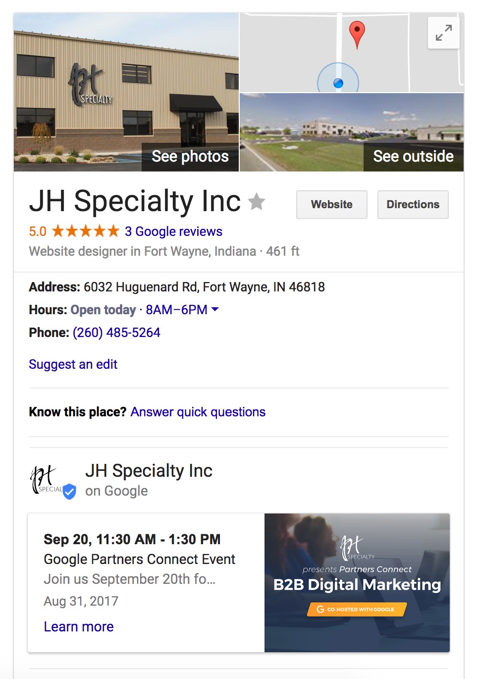 JH Specialty Google My Business Information