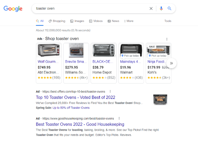 Google Shopping Results for 'Toaster Oven'
