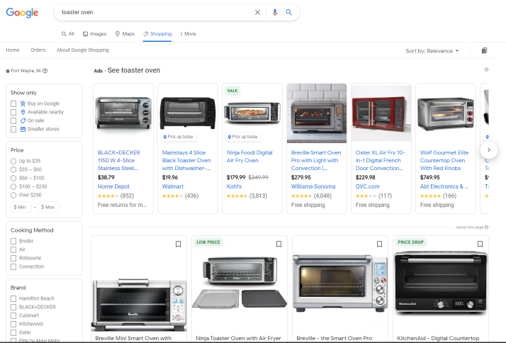 Google Shopping Results for 'Toaster Oven'