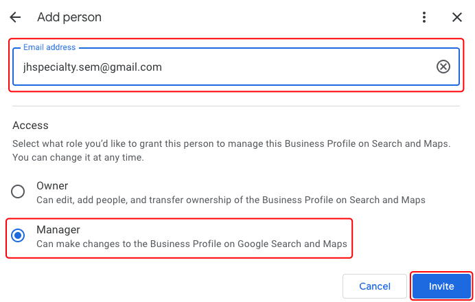 Google Business Profile - give access
