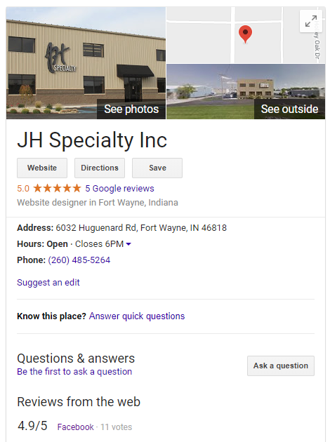 JH Specialty Google My Business