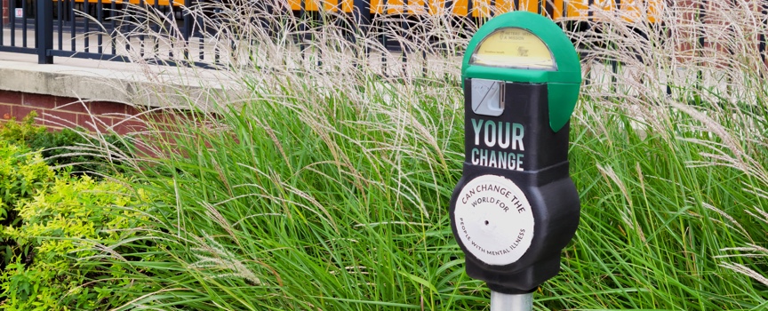 Parking meter decorated for change collection