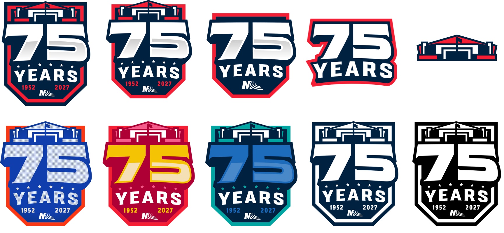 Logo and color variations of the Memorial Coliseum's 75th Anniversary logo