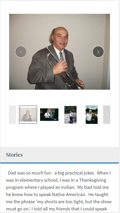 Sample tribute page viewed on a mobile device