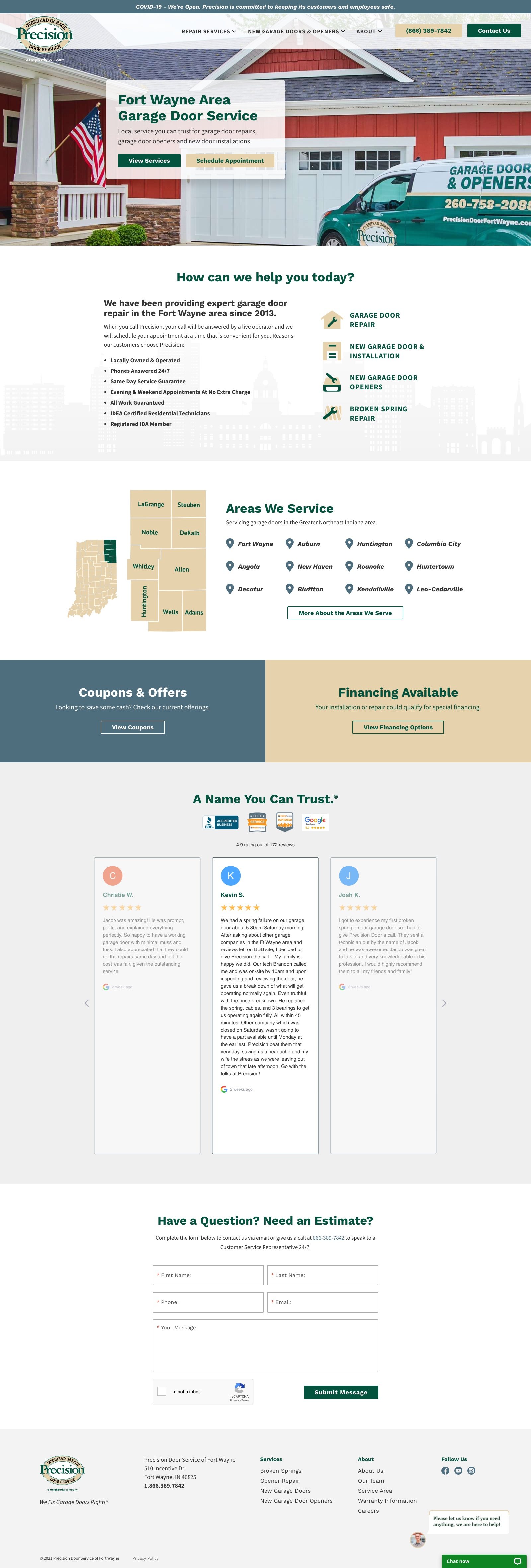 Precision Garage Door - Website Design Precision Garage Door - Website Design
