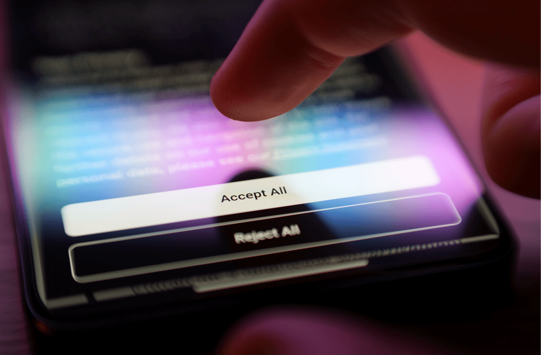 Person holding phone with privacy options on website