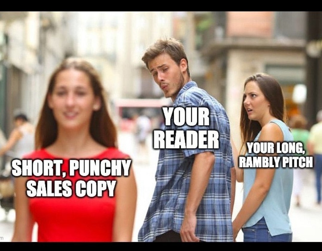 Short, punchy sales copy attracts your reader more than your long, rambly sales pitch