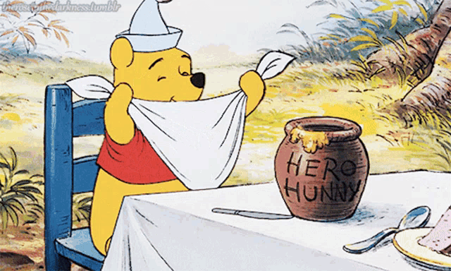 Winnie the pooh preparing to eat 